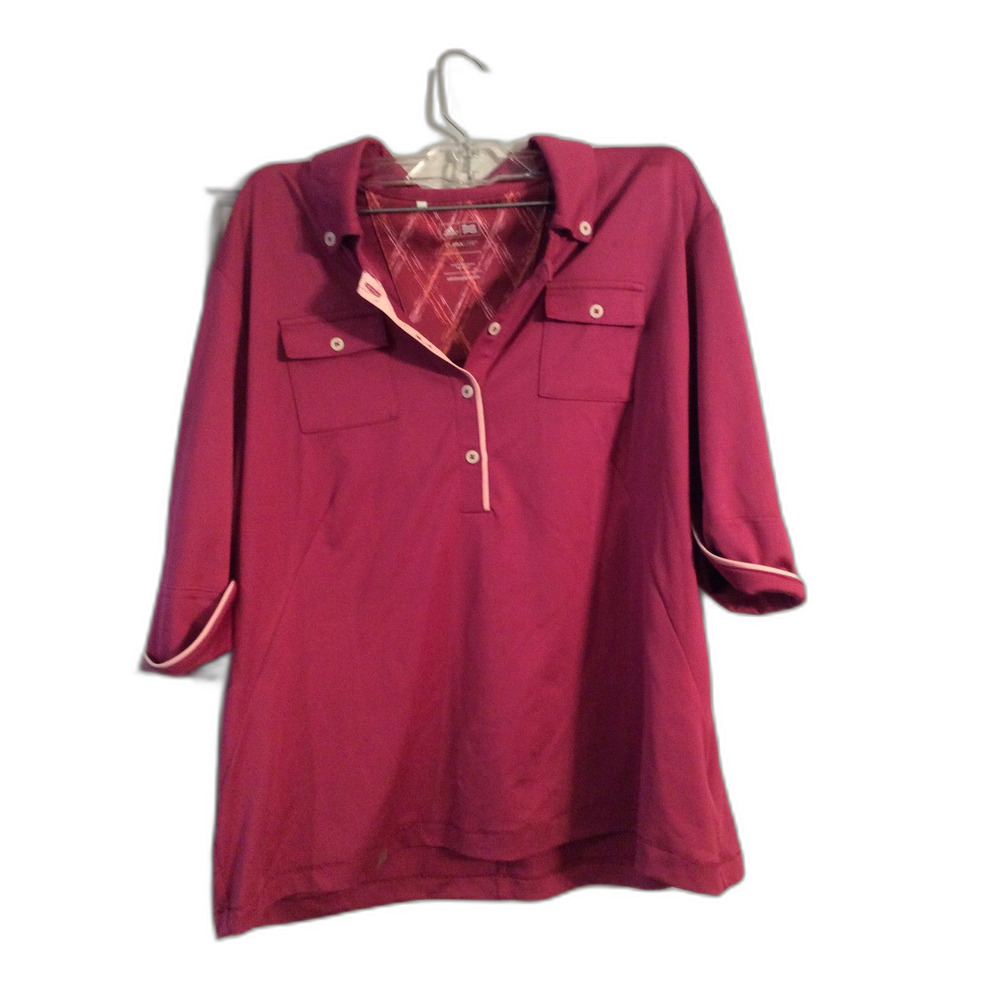 Adidas ClimaLite womens short sleeve golf shirt Large L purple